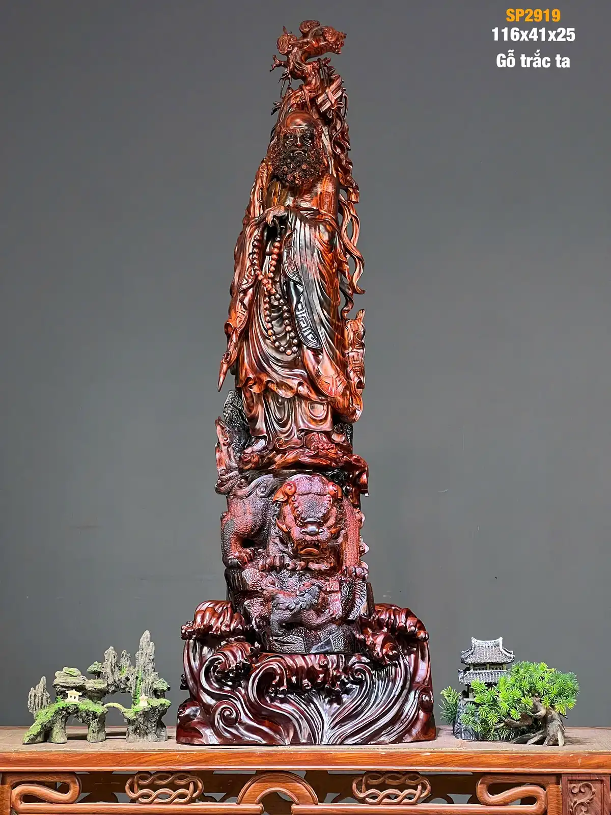 ĐẠT MA PHỤC LÂN GỖ TRẮC ĐỎ ĐEN 116x41x25CM