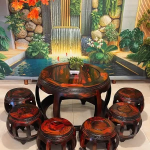 BỘ ĐÔN TRỐNG TRÒN GỖ TRẮC ĐỎ ĐEN QUÝ HIẾM